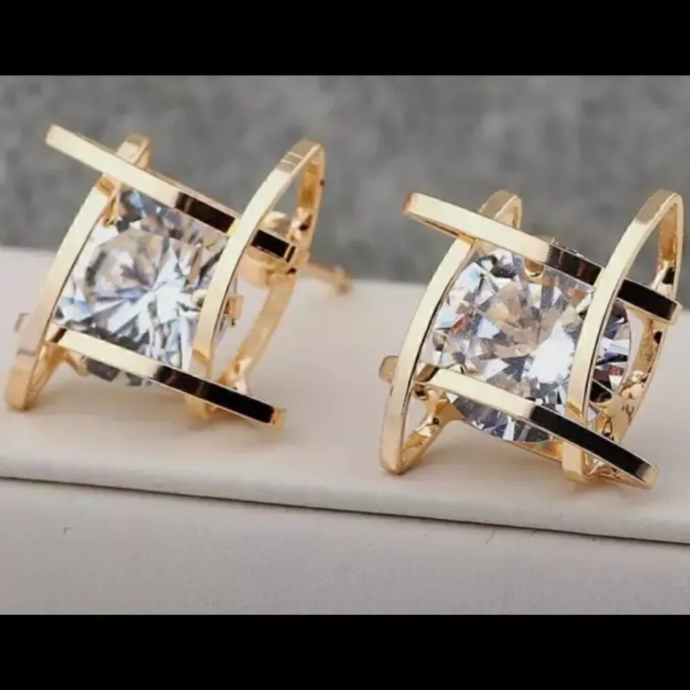 + Gold Caged Diamond Earrings